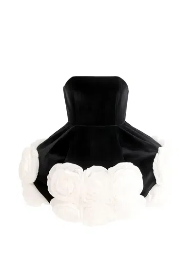 Tulleen Kids' Floral-detail Strapless Dress In Black