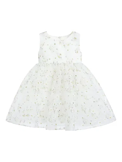 Tulleen Kids' Floral-patterned Bow Dress In White