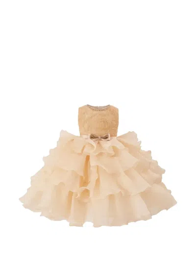Tulleen Kids' Floral Ruffle Dress In Brown