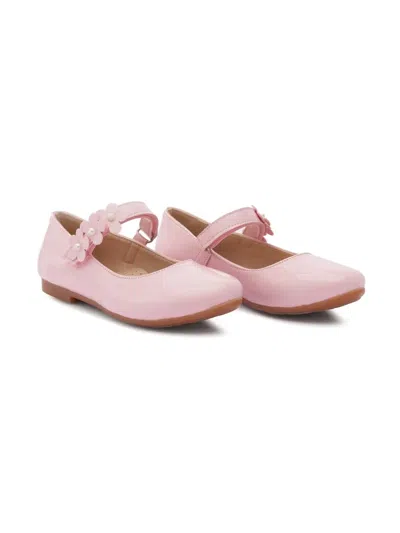 Tulleen Kids' Floral-strap Ballerina Shoes In Pink