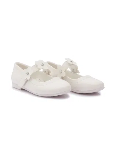 Tulleen Kids' Floral-strap Ballerina Shoes In White