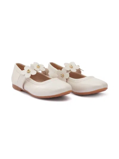 Tulleen Kids' Floral-strap Ballerina Shoes In White