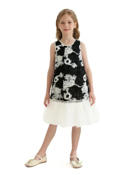 Tulleen Kids'  Floral Tulle Sleeveless Dress In Black