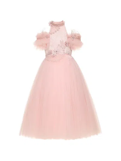 Tulleen Kids' Freya Lace-embellished Tulle Gown In Pink