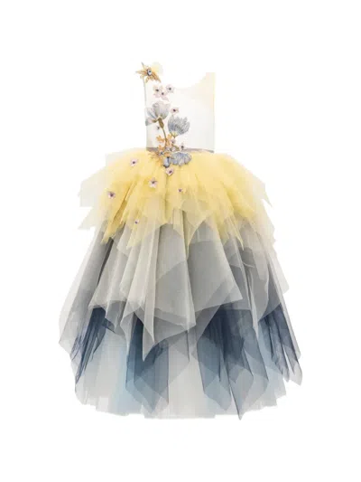 Tulleen Kids' Gemini Floral-embroidered Tulle Dress In Blue