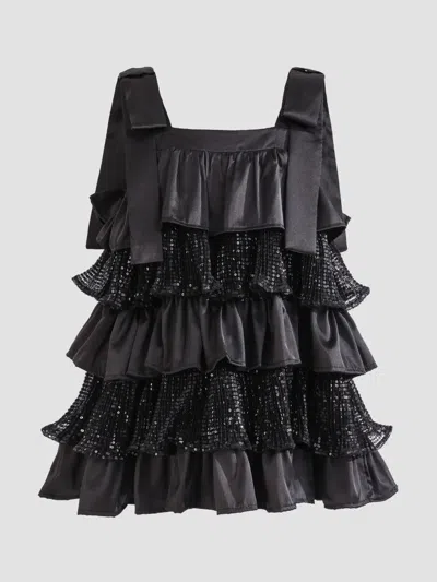 Tulleen Kids' Bellamy Ruffled Sequin-embellished Dress In Black