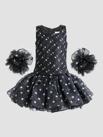 Tulleen Calivra Polka Dot Pleated Dress In Black