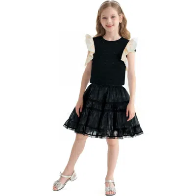 Tulleen Kids'  Glitter Ruffle Skirt Set In Black