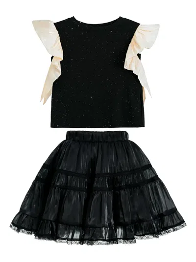 Tulleen Glitter Ruffled Skirt Set In Black