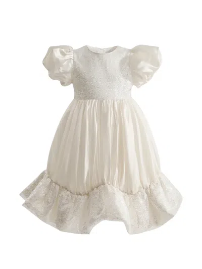 Tulleen Kids' Glitter-embellished Puff-sleeve Dress In Neutral