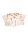 Tulleen Gold Mesh Ruffle Cardigan In Neutral