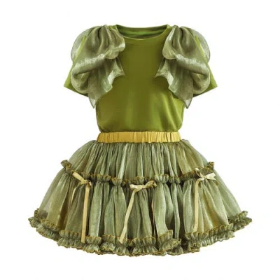 Tulleen Kids' Valora Ruffle-trimmed Skirt Set In Green