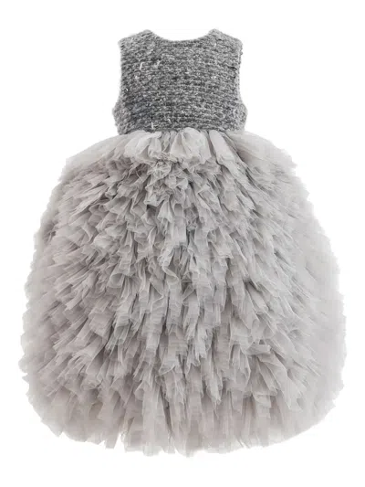 Tulleen Kids'  Textured Bodice Tulle Gown In Animal Print