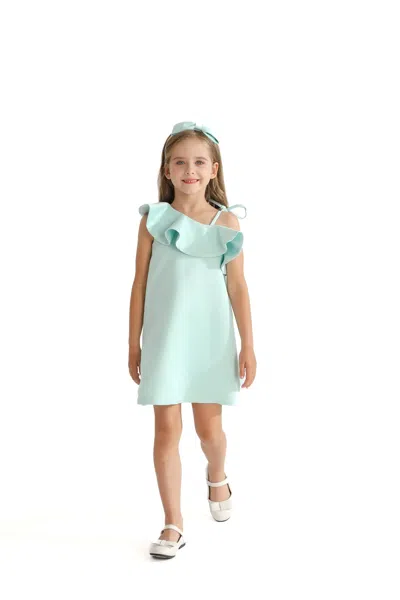 Tulleen Kids'  Green Petulla Off Shoulder Ruffle Dress
