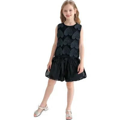 Tulleen Kids'  Hearts Sleeveless Shorts Set In Blue