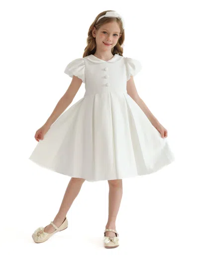 Tulleen Kids'  Ivory Barrymore Teacup Button Dress