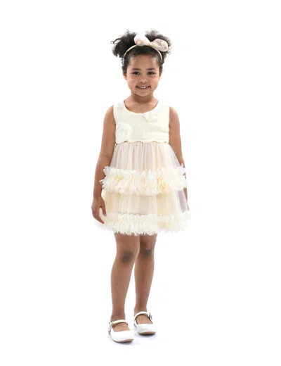 Tulleen Kids'  Ivory Flower Layered Tulle Dress