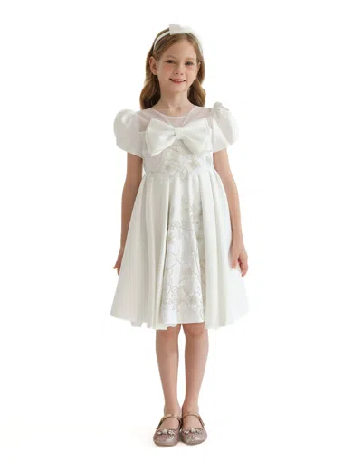Tulleen Kids'  Ivory Leona Floral Teacup Bow Dress