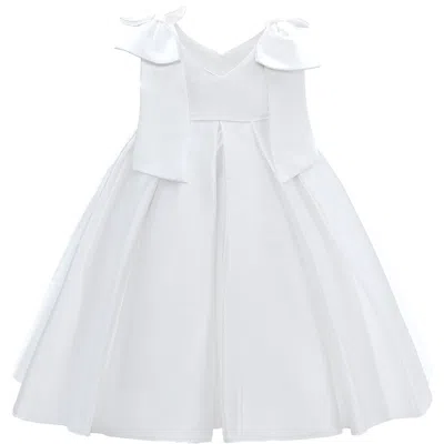 Tulleen Kids' Ivory Palermo Satin Bow Pleated Dress In White