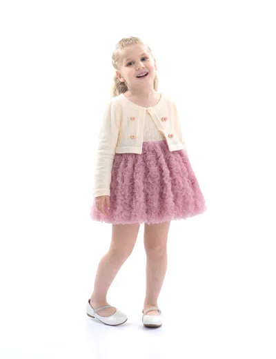 Tulleen Kids'  Ivory Rose Rabbit Cardigan Dress