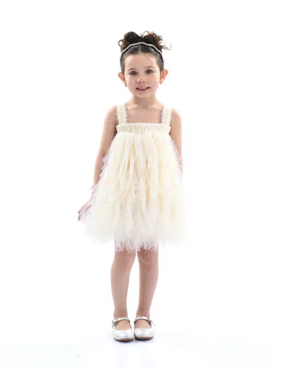 Tulleen Kids'  Ivory Sleeveless Ruffle Layered Dress