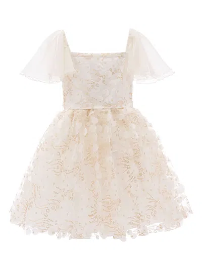 Tulleen Kids' Jolene Appliqué Dress In Neutrals