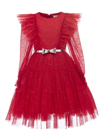 Tulleen Kids' Komina Glitter Tulle Dress In 红色