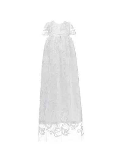 Tulleen Babies' Lace-embroidered Bonnet And Christening Dress Set In White