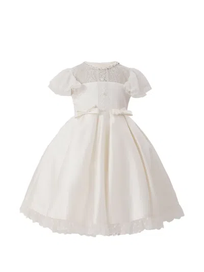 Tulleen Kids' Lace-trim Puff-sleeve Dress In White