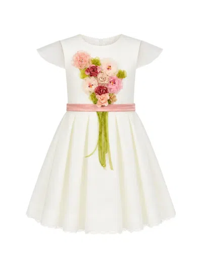 Tulleen Kids' Las Flores Floral-appliqué Pleated Dress In White
