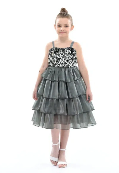 Tulleen Kids' Sequin-embellished Layered Dress In Gray