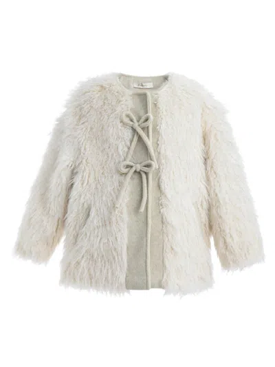 Tulleen Kids' Faux-fur Bow-detail Coat In White