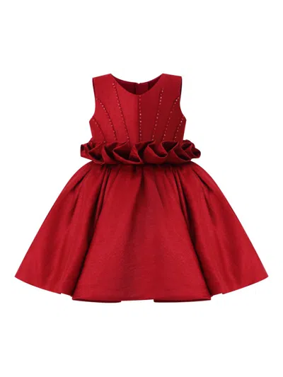 Tulleen Ruffled Waist Formal Dress In Red