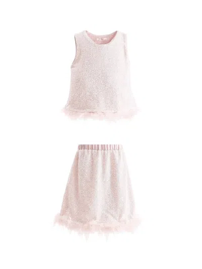 Tulleen Little Girl's & Girl's Sequin Feather-trim Outfit Set In Pink