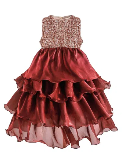 Tulleen Kids'  Tiered Satin Party Dress In Red