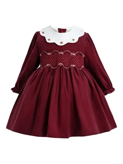 Tulleen Babies' Long-sleeve Smocked-effect Party Dress In Burgundy