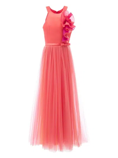 Tulleen Kids' Malaga Ruffled Tulle Gown In Orange
