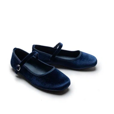 Tulleen Kids'  Michelle Satin Velvet Flats In Blue