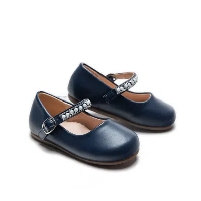 Tulleen Navy Margot Pearl Band Flats In Black