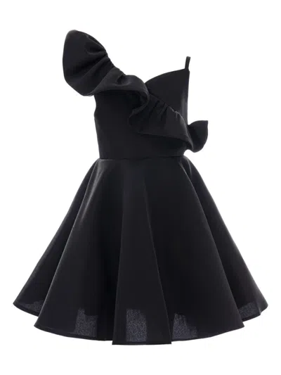 Tulleen Kids' Off-shoulder Ruffled Dress In Black