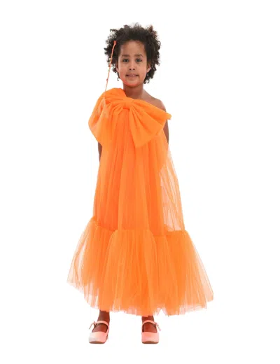 Tulleen Kids'  Orange Maggi Neon Bow Tulle Dress