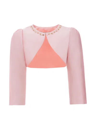 Tulleen Peach Cropped Satin Cardigan Pink