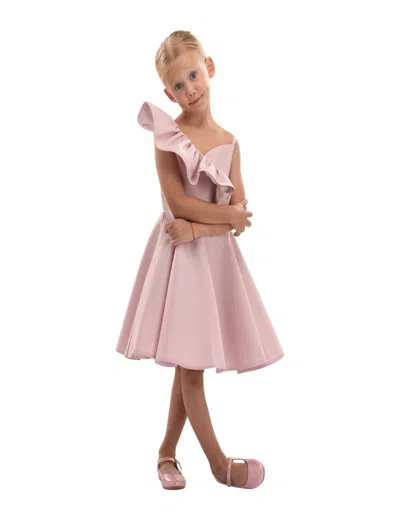 Tulleen Kids'  Pink Blush Riviera Off Shoulder Ruffle Dress