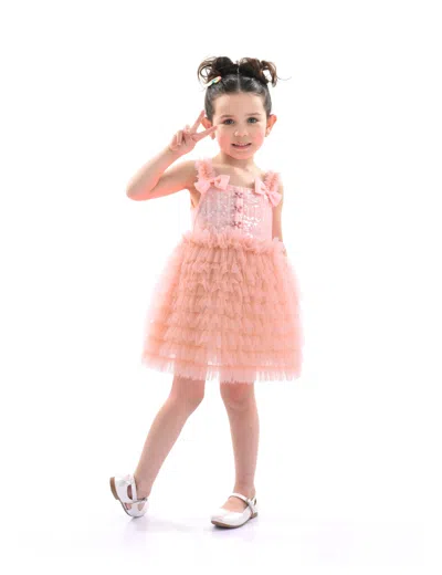 Tulleen Kids'  Pink Bow Tiered Tulle Dress