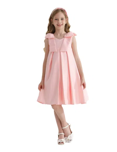 Tulleen Kids'  Pink Palermo Satin Bow Pleated Dress