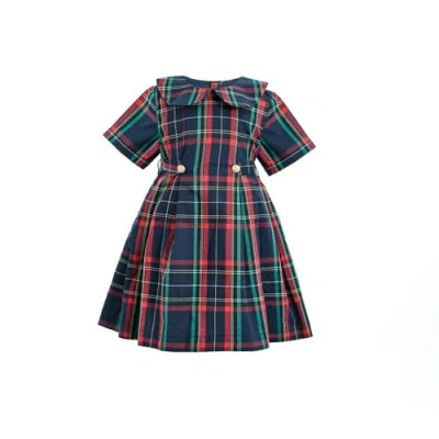 Tulleen Babies'  Plaid Button-waist Dress In Blue