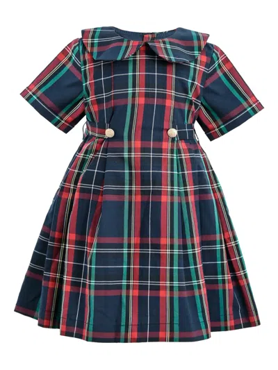 Tulleen Kids' Plaid-pattern Short-sleeve Casual Dress In Green