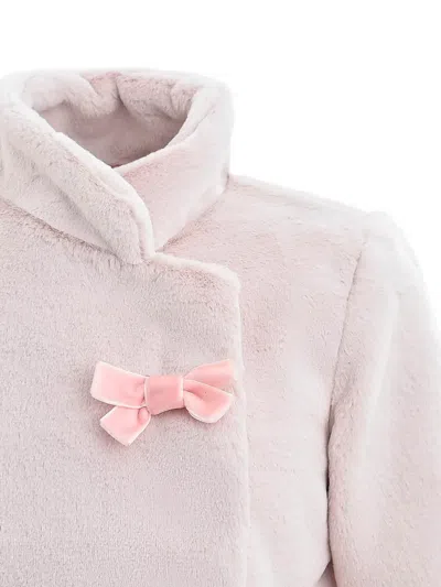 Tulleen Kids' Plush Asymmetrical Bow Coat In Pink
