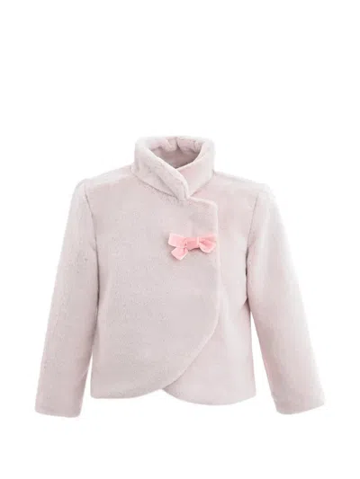 Tulleen Babies' Plush Asymmetrical Bow Coat In Pink