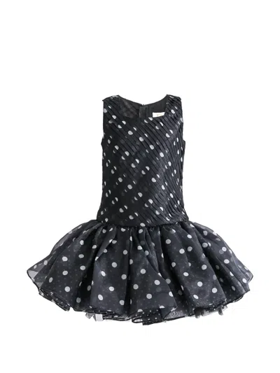 Tulleen Kids' Polka-dot Pleated Dress In Black